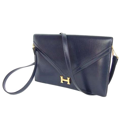 Authentic Hermes Lydie Clutch Bag 2 Ways Bleu Blue Gold .